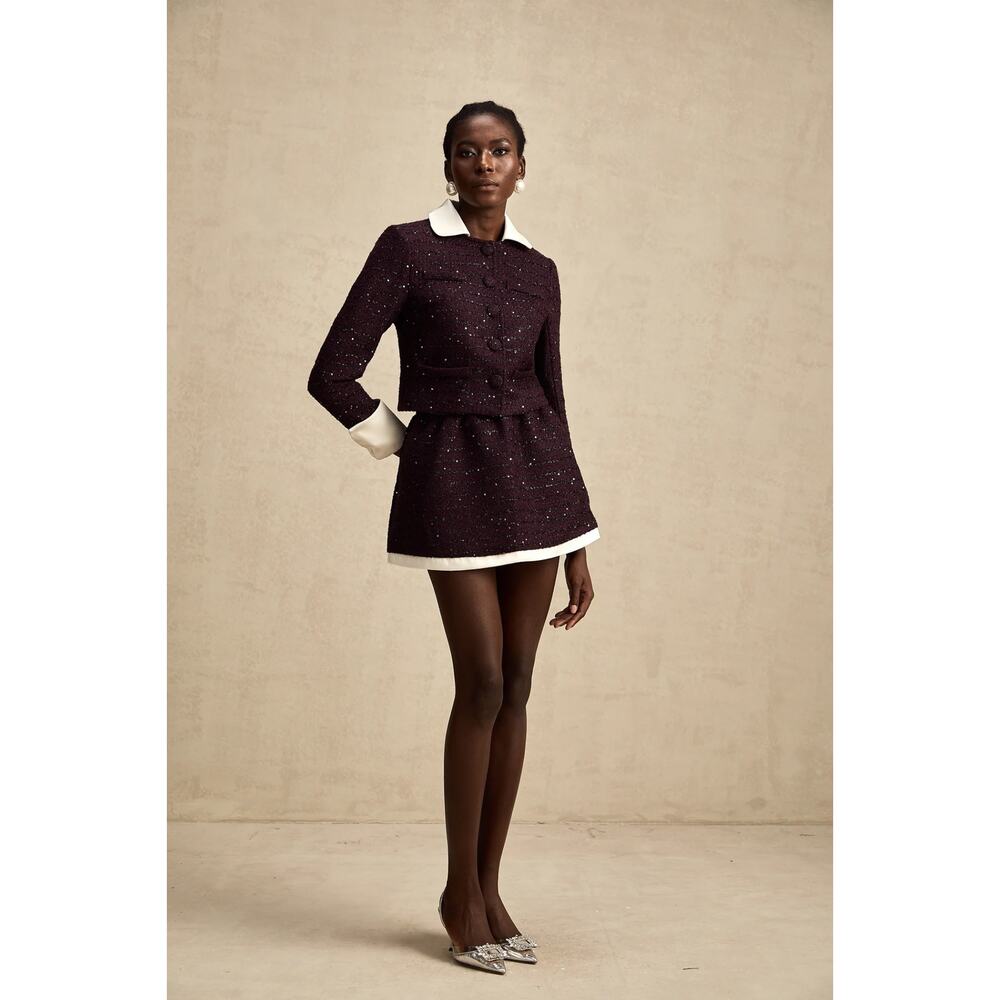 Miss Rosier Brigitte Purple Tweed Jacket & Mini Skirt Set NWT M Fits Small